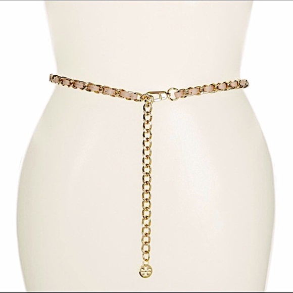 Tory Burch Women's  Leather Chain Belt. Color: Light Oak/Gold - Picture 1 of 6